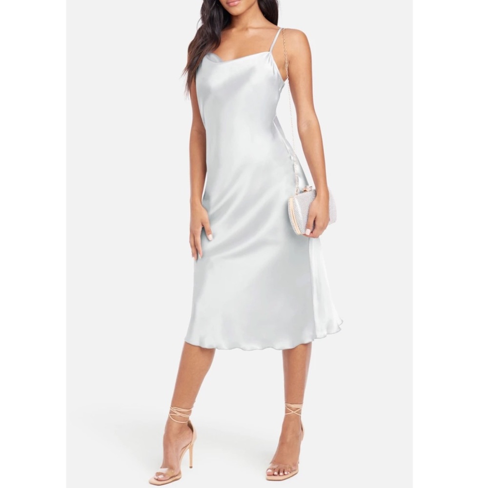 Bebe Satin Cowl Neck Midi Slip Dress
